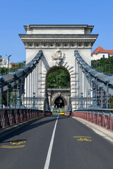 View at the chain bridge of Budapest on Hungary