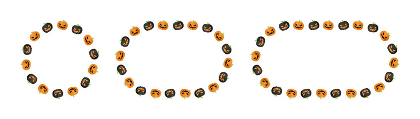 Jack O Lantern Pumpkin Halloween Frame Border Set. Social Media Post Card Template Vector Illustration Collection.