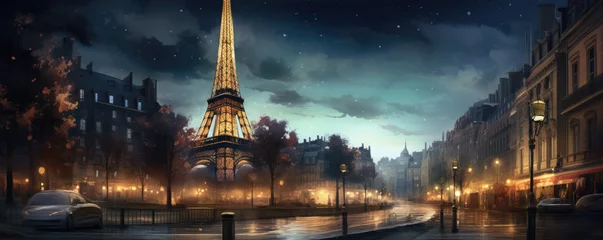 Fototapete Paris Fantasy paris eifel tower in night city landscape.