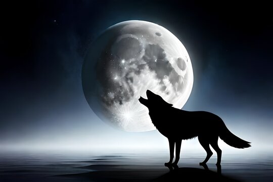 wolf howling at night generated by AI technology 