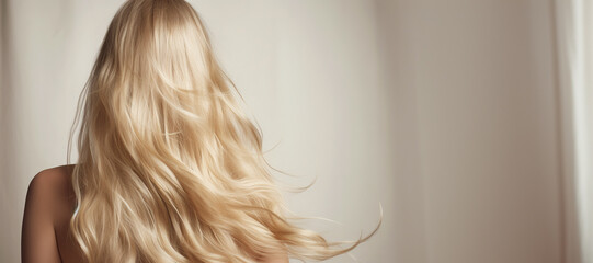 Back of model with beautiful long blonde hair