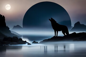 wolf howling at the moon generated by AI technology