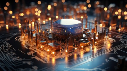 Obraz premium Human brain with circuit board, Ai chipset with human brain on computer circuit board. Artificial intelligence, Data mining, and Deep learning modern computer technology. Ai CPU concept.