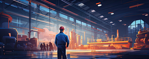 Obraz premium Professional civil woman workers planing work in big hall. cartoon or illustrative style.