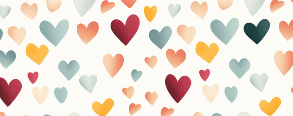 Simple hearts patterns on wide background. Minimalistic heart colored on white.