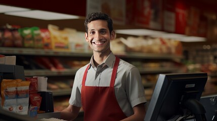 Obraz premium Man cashier at grocery store