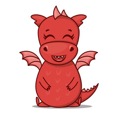 Dragon cartoon character. Cute smiling red dragon. Sticker emoticon with joy, fun, happiness, warm emotion. Vector illustration on white background
