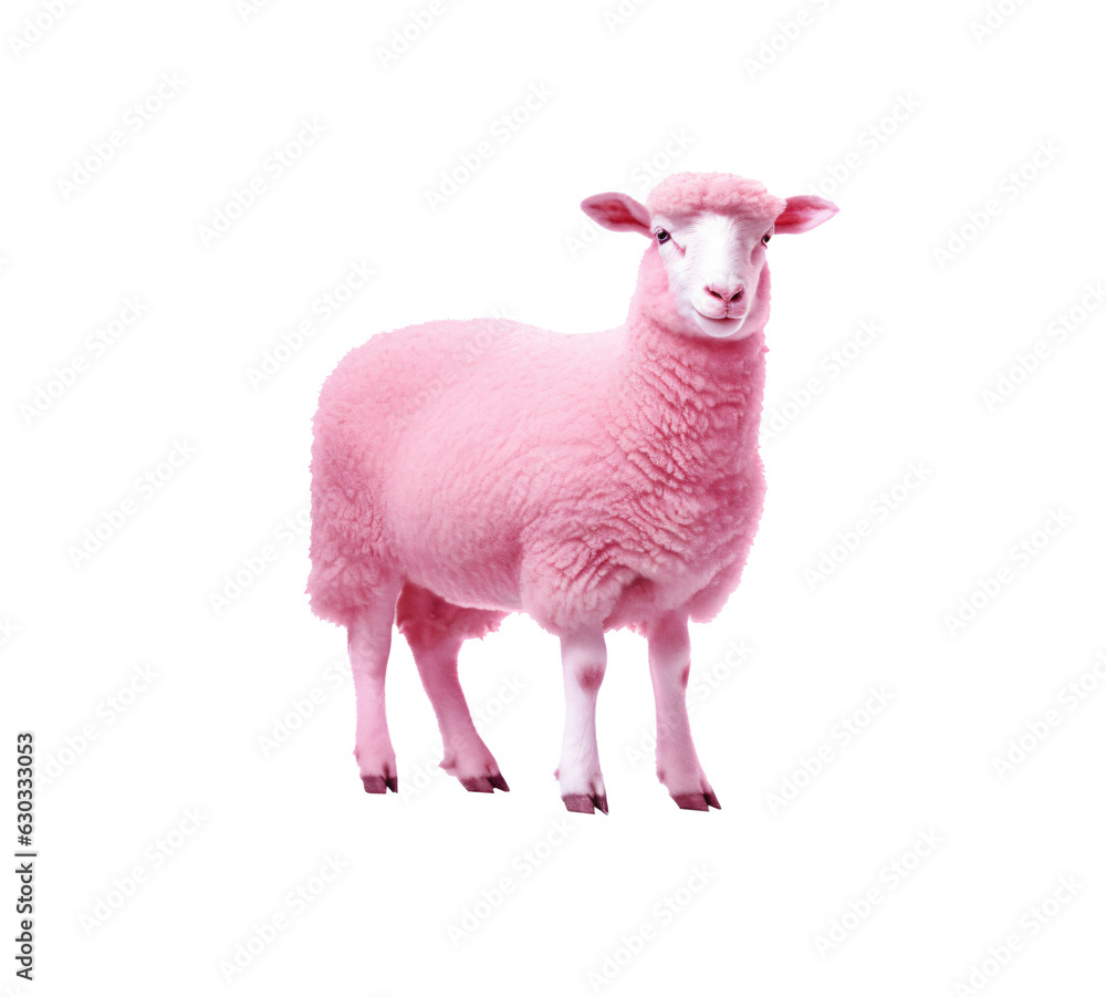 Wall mural pink sheep isolated on transparent background, generative ai