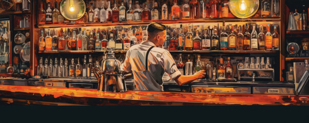 Obraz premium Bartender making coctail in pub, Alcohol mojito barman prepare.