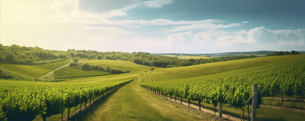 Grape field or green vineyard