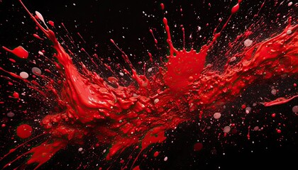 Red paint splattered on black background digital art Generative AI