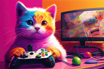 Generative AI cat in his video game room