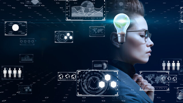 デジタルの世界で成功したビジネスリーダー、DX サイバーセキュリティ、インターネット安全のイメージ