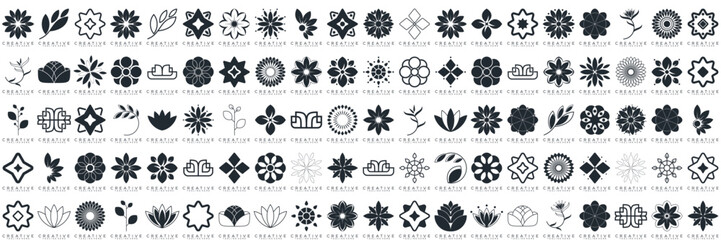 Floral ornament logo and icon set. Abstract beauty flower logo design collection