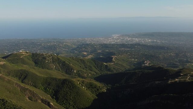 Aerial View of Pacific Ocean and Santa Barbara from Santa Ynez Mountains, California