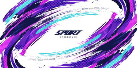Abstract and Colorful Brush Background with Halftone Effect. Sport Banner. Brush Stroke Illustration. Scratch and Texture Elements For Design