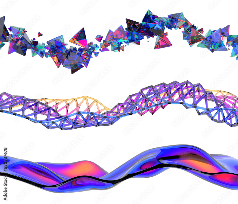 Aufkleber set of abstract colorful design elements, 3d render