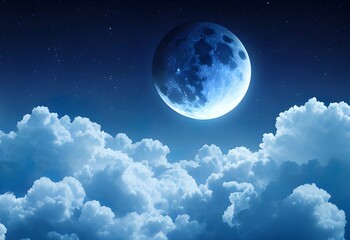Obraz na płótnie Canvas 星空の夜の雲の上に浮かぶ月