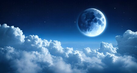 Naklejka na ściany i meble 星空の夜の雲の上に浮かぶ月