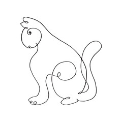 Cat one line drawing art , abstract pet logo, vector illustration, continuous line cat vector