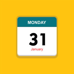january 31 monday icon with yellow background, calender icon