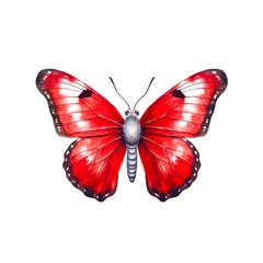 Fototapeta premium Beautiful red butterfly isolated on white background in watercolor style.