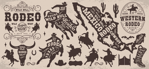 Wild west set emblems monochrome