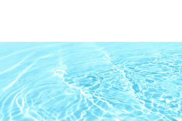 Blue water with ripples on the surface. Defocus blurred transparent blue colored clear calm water surface texture with splashes and bubbles. Water waves with shining pattern texture background.