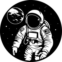 Obraz premium Astronaut - Black and White Isolated Icon - Vector illustration