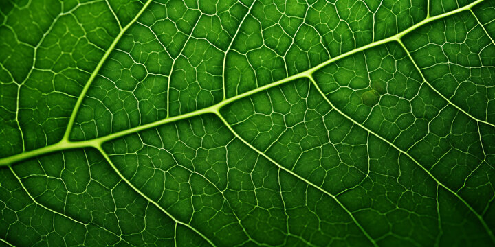 Close-Up Macro Shot of a Green Leaf with Prominent Vein Structure