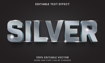 3d luxury silver metallic text style effect template editable text effect