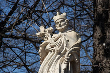 Religious statue at garden at Lancut Castle aka Lubomirski Palace in Lancut city, Malopolska aka Lesser Poland region, Poland