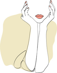 One line drawing face. Abstract woman portrait. Modern minimalism art. - Vector illustration