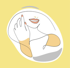 One line drawing face. Abstract woman portrait. Modern minimalism art. - Vector illustration