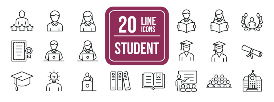 Student thin line icons. Editable stroke. For website marketing design, logo, app, template, ui, etc. Vector illustration.