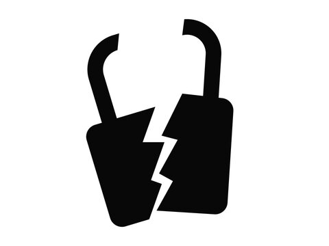 Grey Broken or cracked lock icon isolated on white background. Unlock sign. Vector Illustration