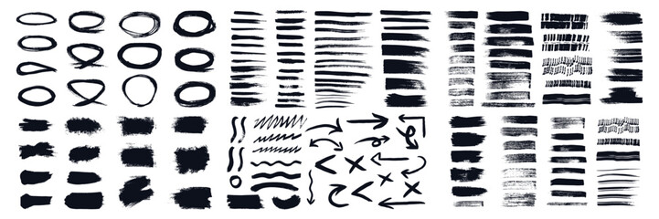 Vector brush stroke set black paint. Collection text boxes for banner and poster illustration