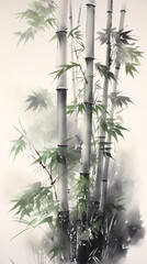 Antique ink bamboo, Chinese style hand-painted ink bamboo illustration
