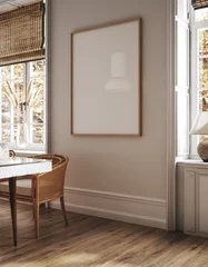 Gardinen Home mock up, cozy modern kitchen interior background, 3d render © artjafara