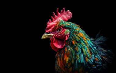 Fototapeta premium Image of colorful chicken head. Farm animals. Illustration, Generative AI.