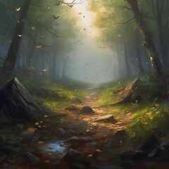 Forest clearing with trash created with AI