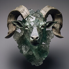A goat head made of beautiful gemstones. Wildlife Animals. Decorations. Illustration, Generative AI.