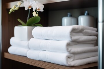 Obraz na płótnie Canvas Shelf with towels at hotel spa.