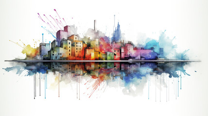 Fototapeta premium Poster abstract watercolor of the city.