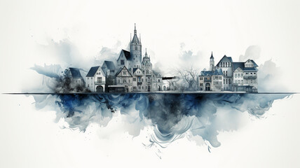 Naklejka premium Poster abstract watercolor of the city. Sustainable development plan concept