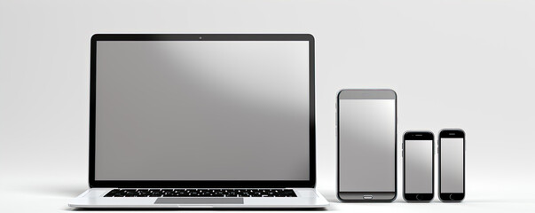 Mobile phone mockup and laptop monitor on transparent background.
