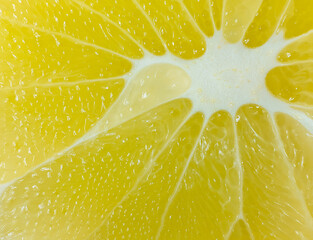 slice of juicy fresh yellow aromatic bergamot detail close-up macro. fruit background