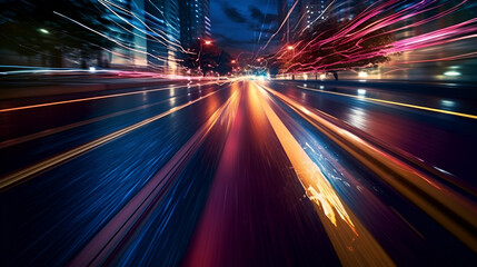 Urban Nightscape: Traffic Lights and Cars Illuminate the City, generative ai