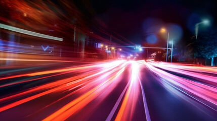 Fototapeta premium Urban Nightscape: Traffic Lights and Cars Illuminate the City, generative ai
