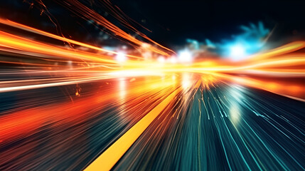 Urban Nightscape: Traffic Lights and Cars Illuminate the City, generative ai